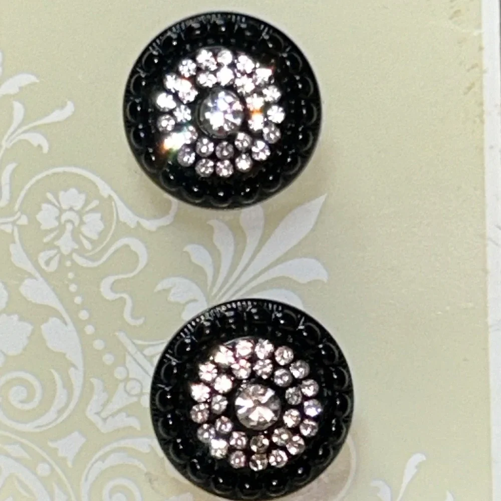 La Mode Black Rhinestone Decorative Buttons 11/16 Inch 18mm 2 Count 60032‎
